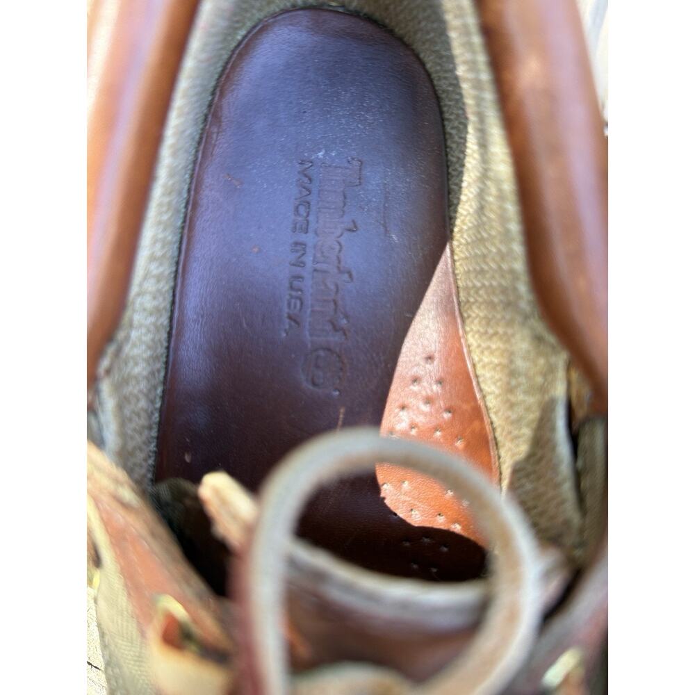 Timberland Boat Shoes Mens 8 M Brown Leather/Tan Canvas Loafer EUC - Picture 5 of 6